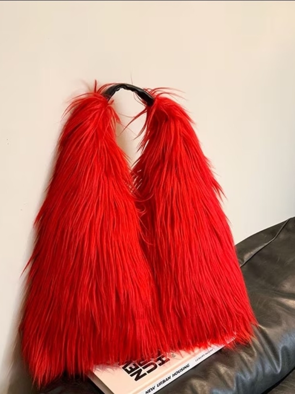 Vibrant Red Faux Fur Shoulder Bag - Luxe Statement Accessory